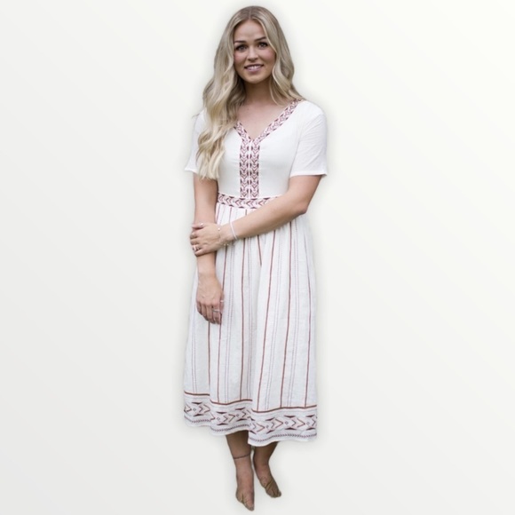 NEW POLAGRAM White Embroidered Midi Dress, Size L - Picture 1 of 14